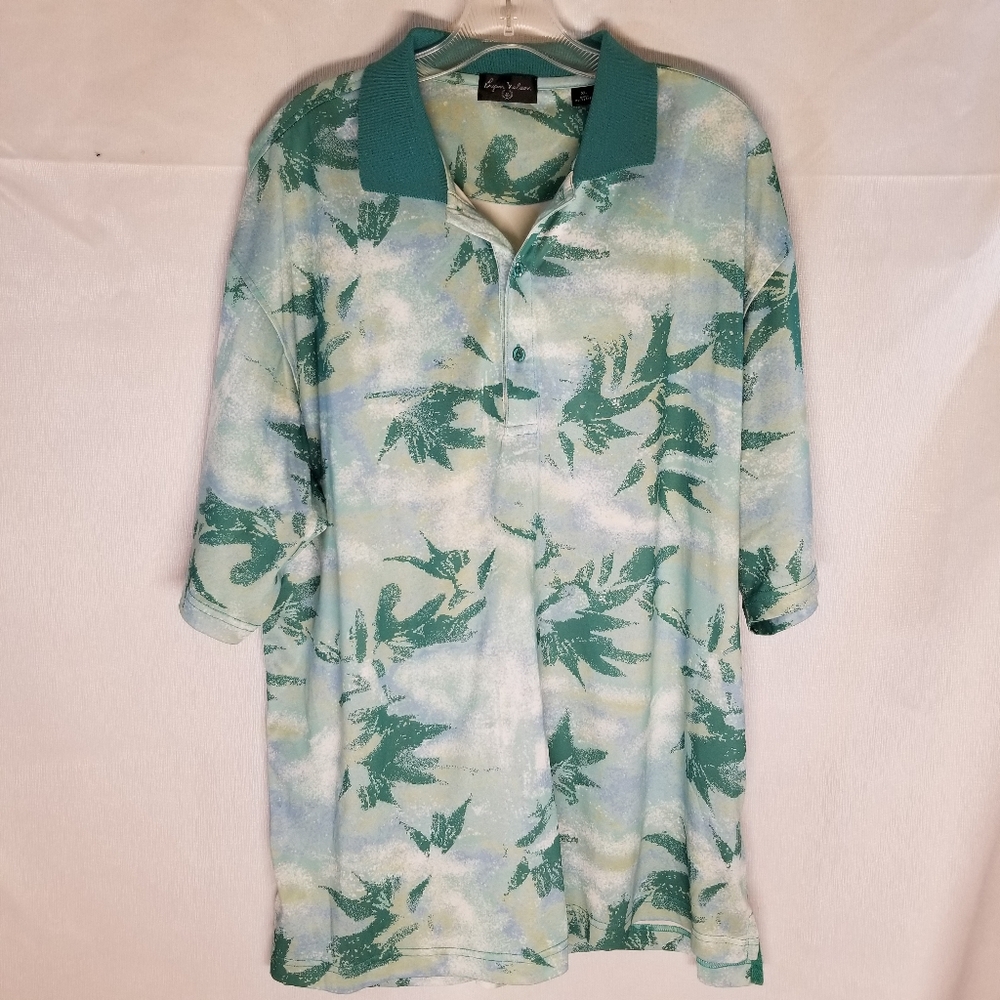 Byron Nelson Mens Size XL Polo Shirt Golf  Green Blue Short Sleeve
